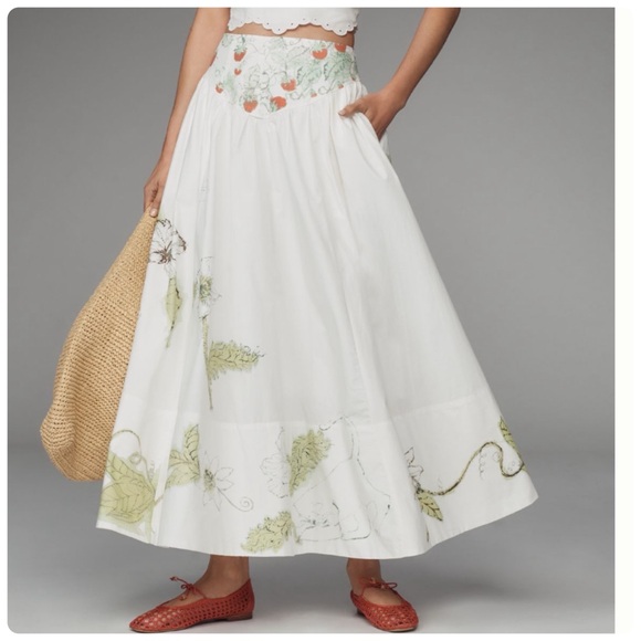 NWT Swan Gossip x Anthropologie Basque-Waist Artist Print Maxi Skirt size 6